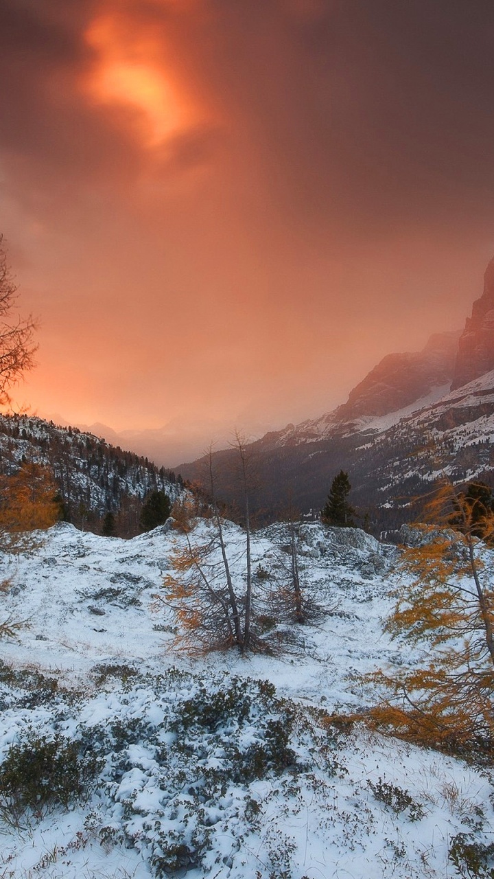 Scenery Mountain Snow Orange Sky