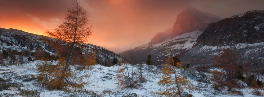 Scenery Mountain Snow Orange Sky