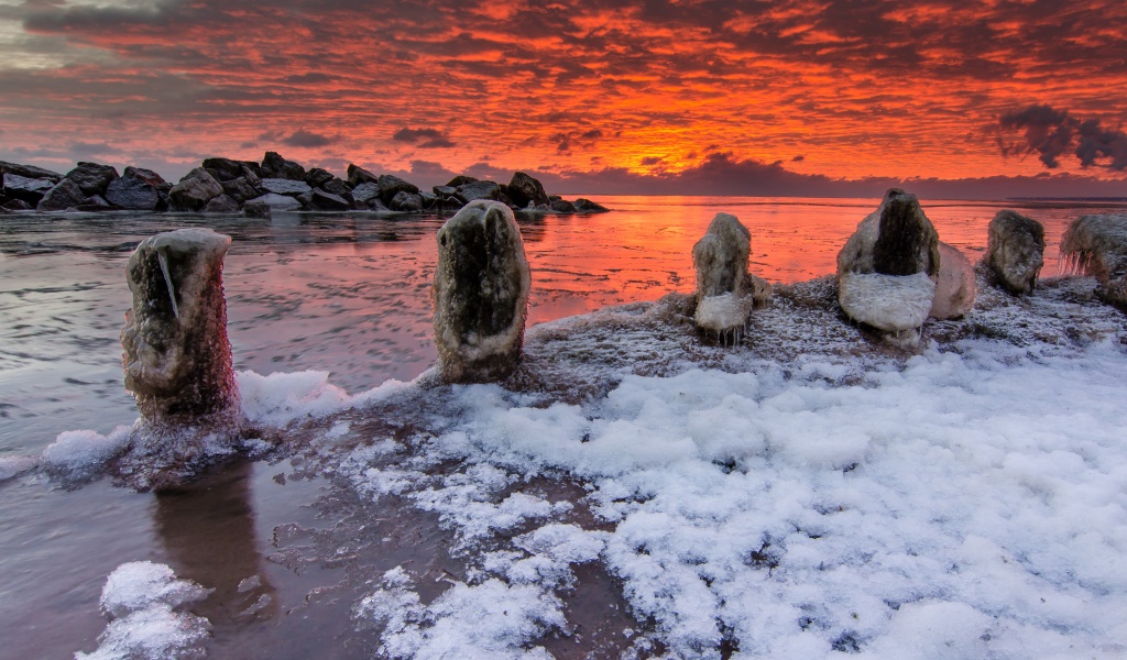 Sea Winter Sunrises Ice Snow Nature