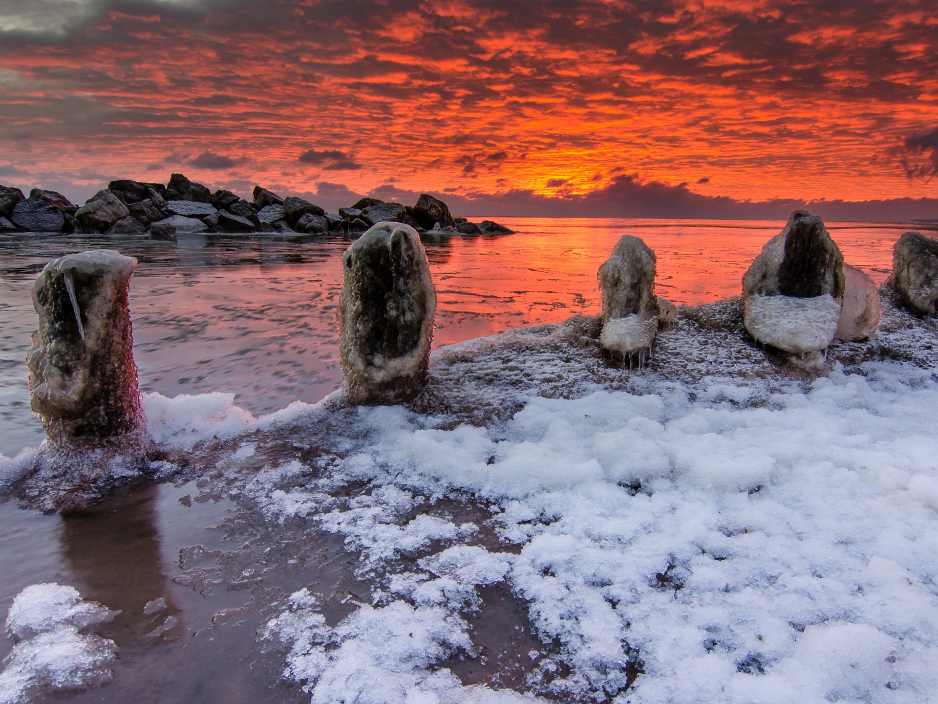 Sea Winter Sunrises Ice Snow Nature