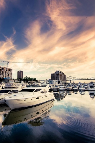 Seaport Parked Yacht Bridge Sunset Evening Screen Landscapes