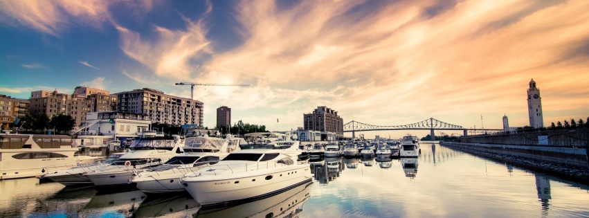 Seaport Parked Yacht Bridge Sunset Evening Screen Landscapes