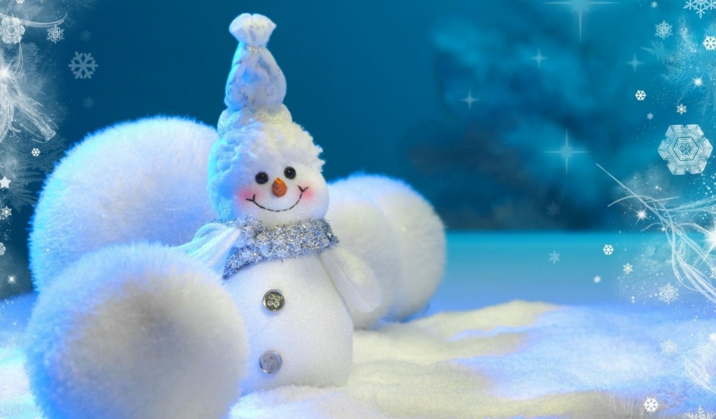 Snowman Balls Snow Snowflakes Winter New Year Christmas