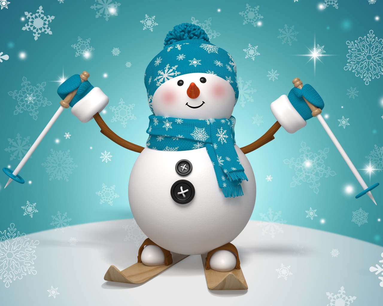 Snowman On Skis And With Winter Hat