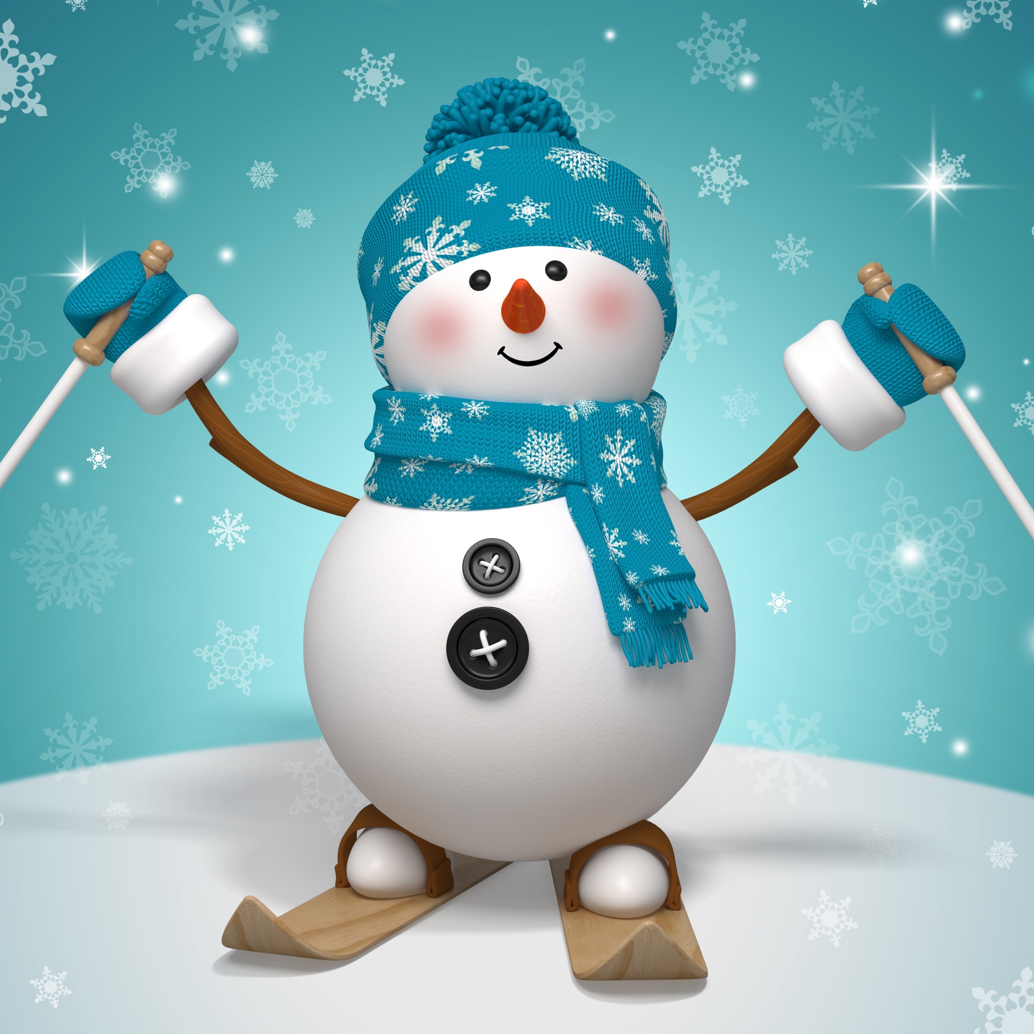 Snowman On Skis And With Winter Hat