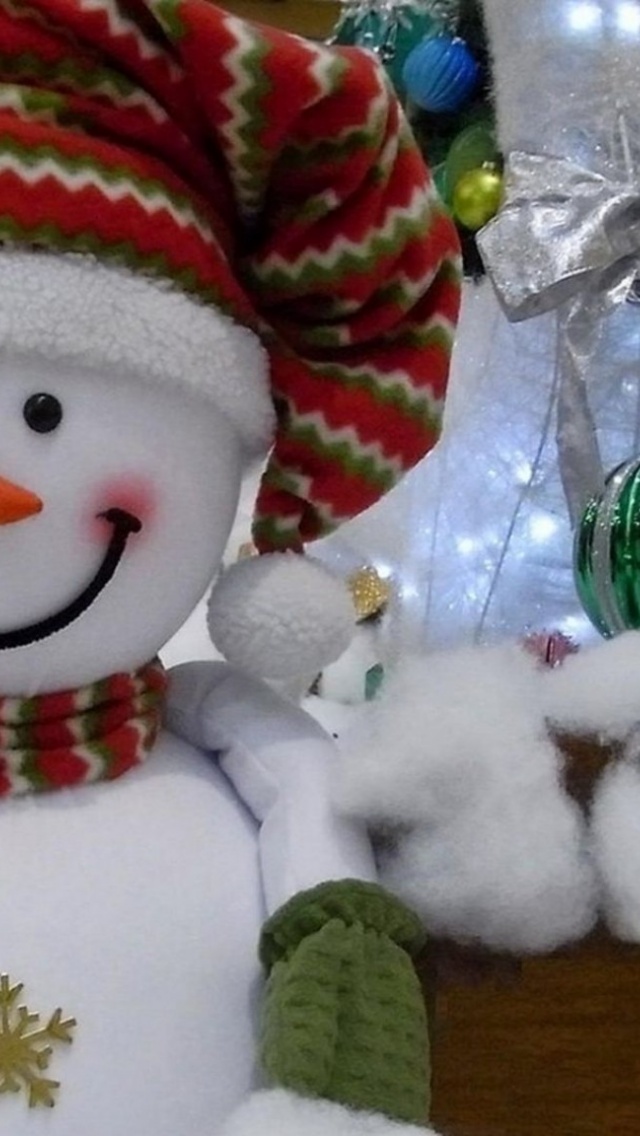 Snowman Smiling Cotton Tree Presents Christmas New Year Holiday