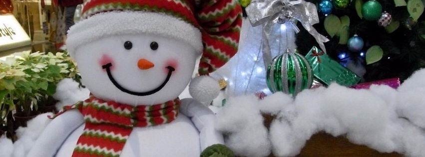 Snowman Smiling Cotton Tree Presents Christmas New Year Holiday