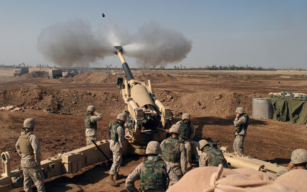 Soldiers Fire From Howitzers