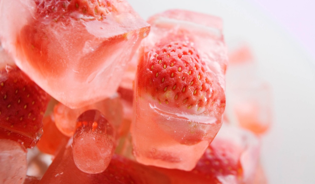 Strawberries On Ice Cubes