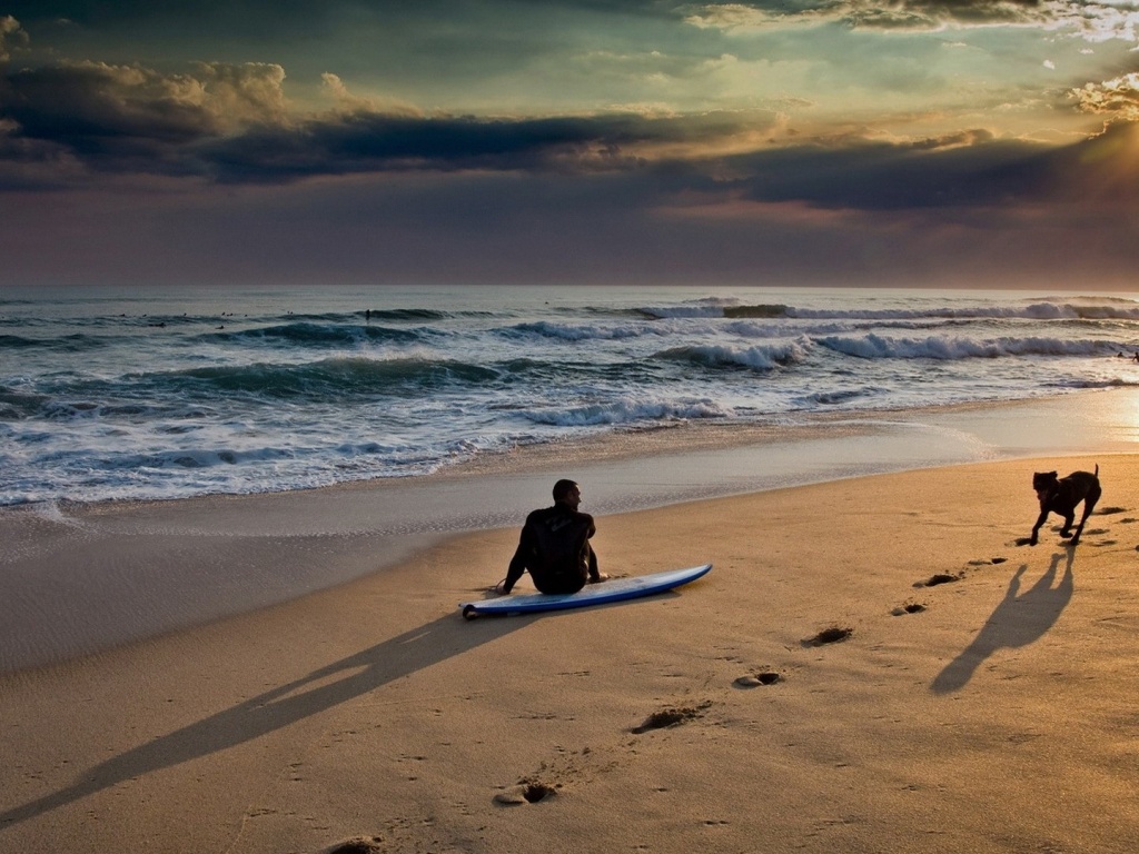 Sunset On The Beach And Surf