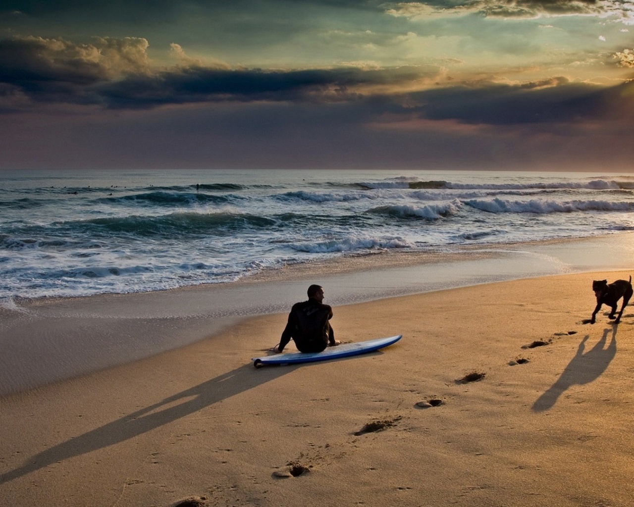 Sunset On The Beach And Surf