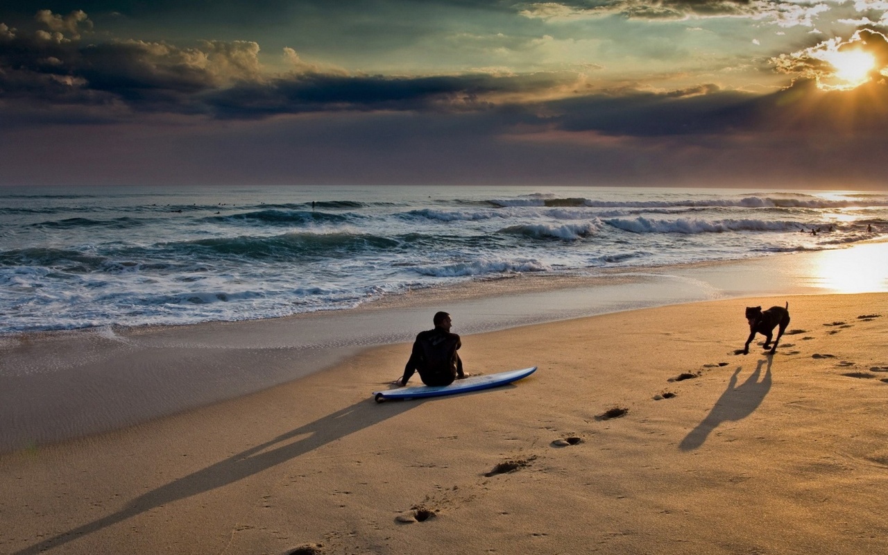 Sunset On The Beach And Surf