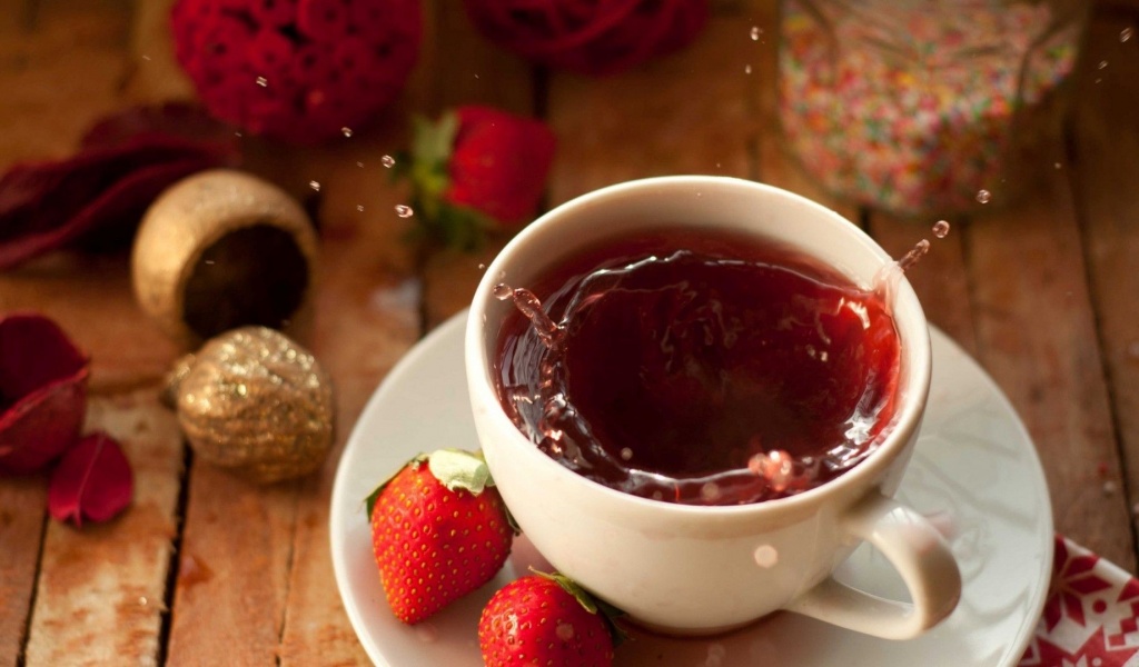 Tea Food Strawberries Splashes