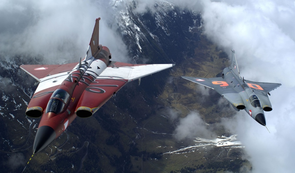 The Two Military Fighter Jets Flying Together