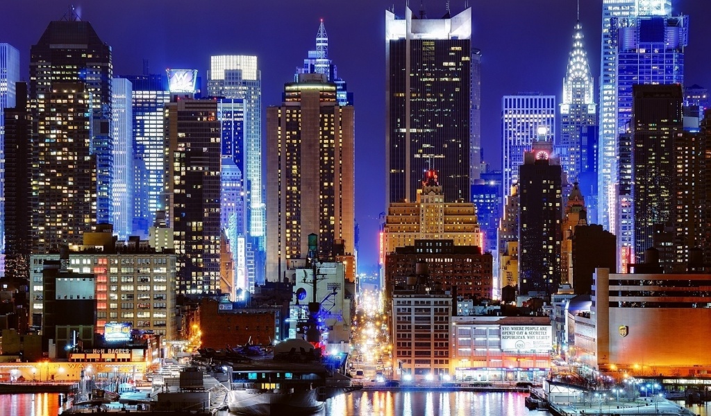 Times Square Lights Manhattan 45th Street New York Nyc Night City Landscape