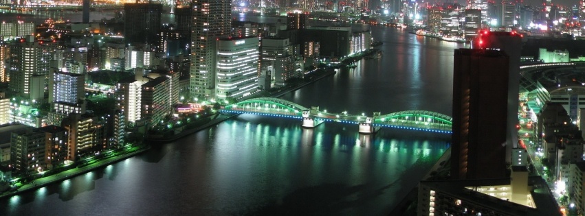 Tokyo Bridge River Building Night City Landscape