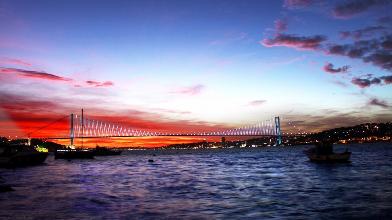 Turkey Sea Bridge Night Lights City Landscape