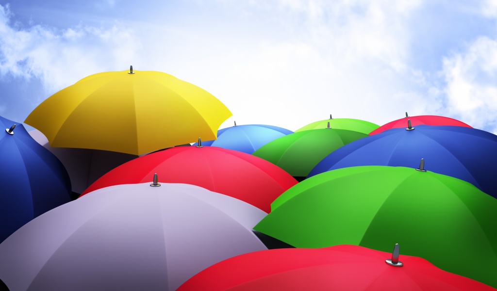 Umbrellas 3D Sky Clouds Colorful