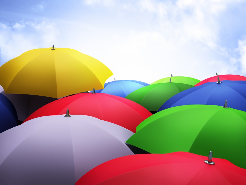 Umbrellas 3D Sky Clouds Colorful