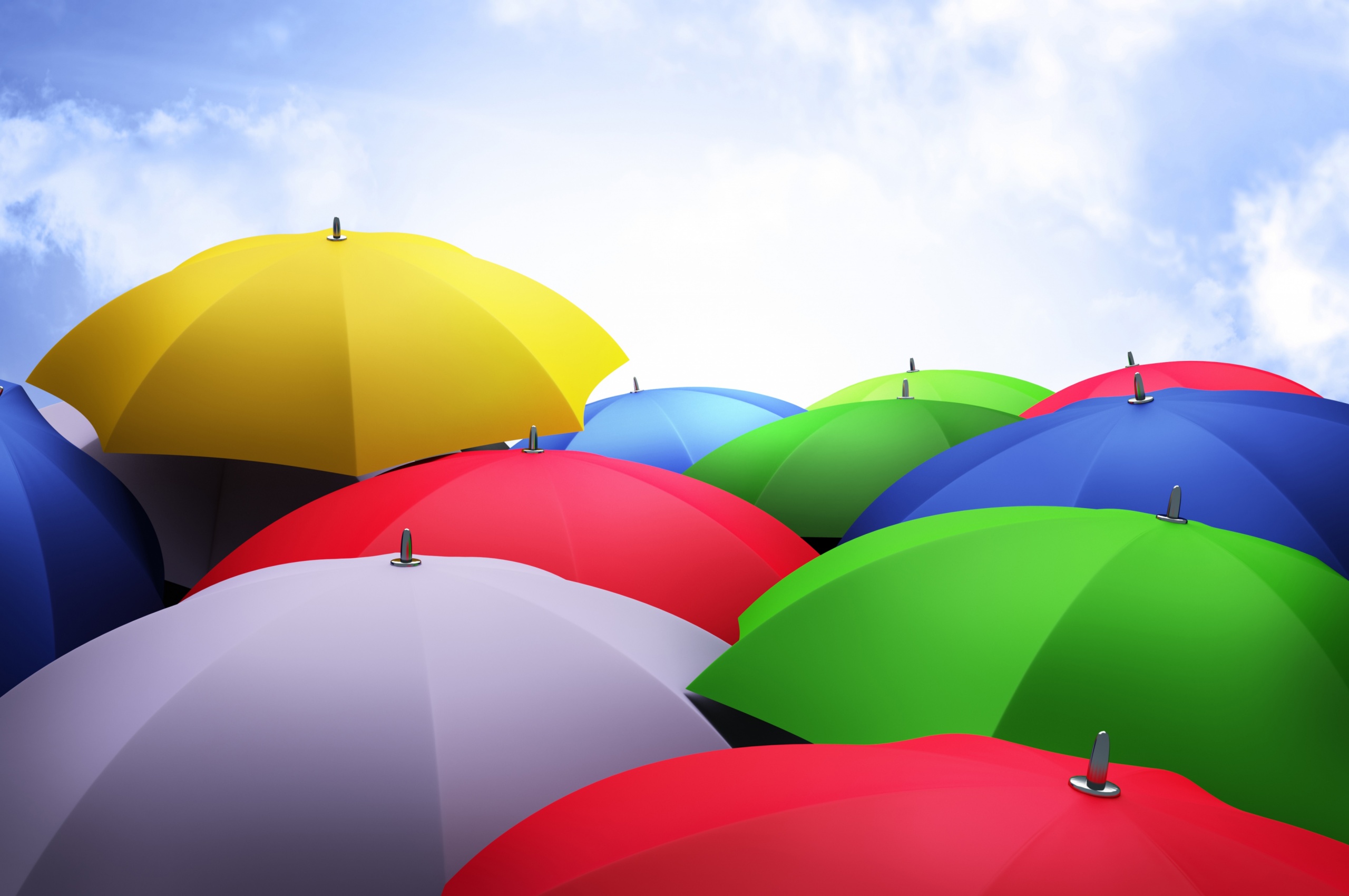 Umbrellas 3D Sky Clouds Colorful