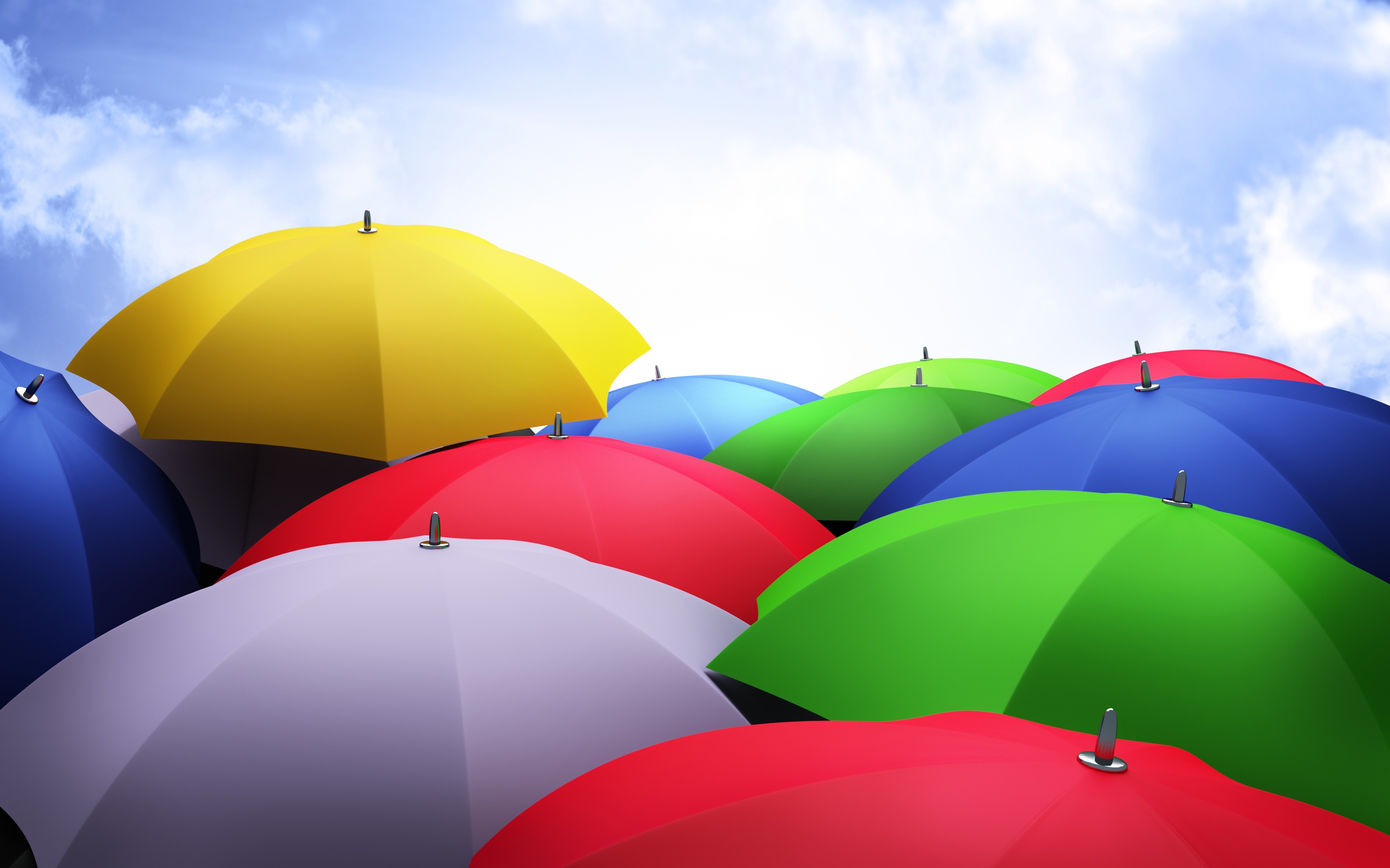 Umbrellas 3D Sky Clouds Colorful