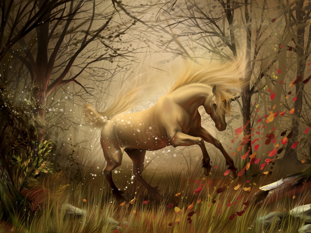 Unicorn In Fantasy Autumn