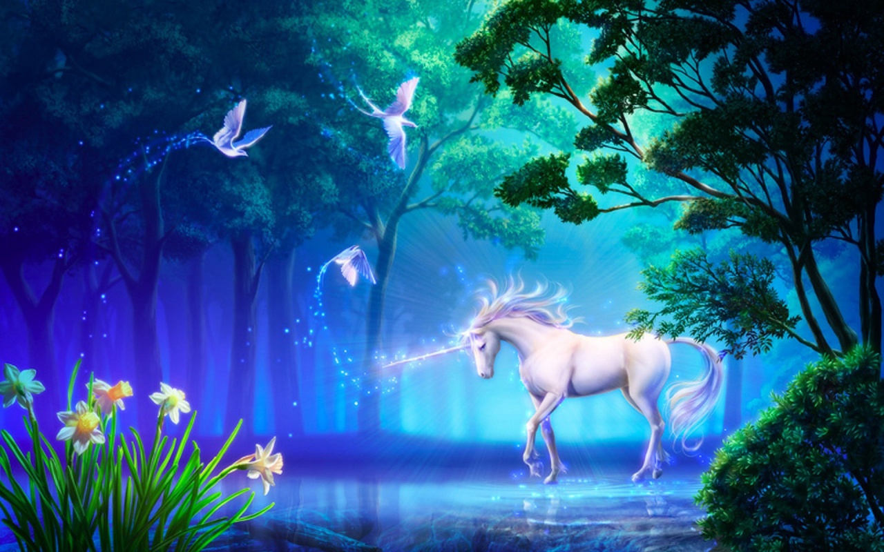 Unicorn In Fantasy Magic Forest