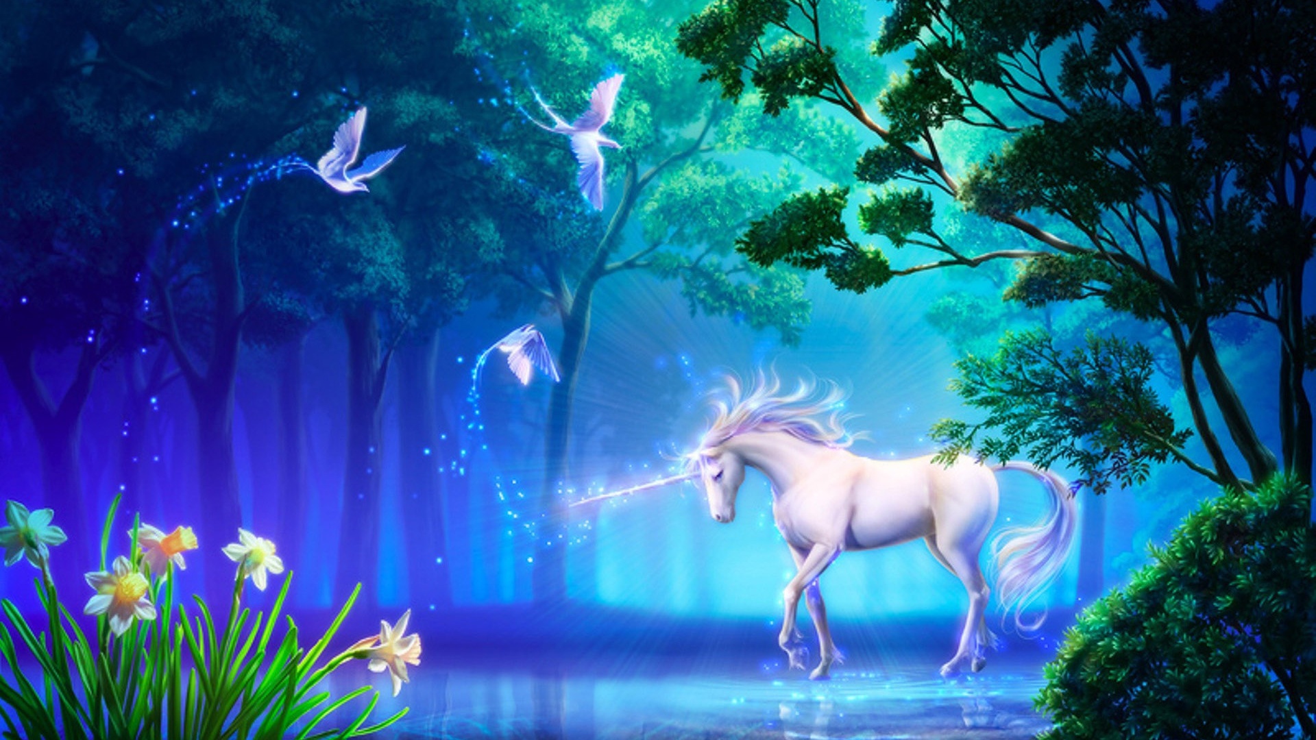 Unicorn In Fantasy Magic Forest