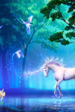 Unicorn In Fantasy Magic Forest