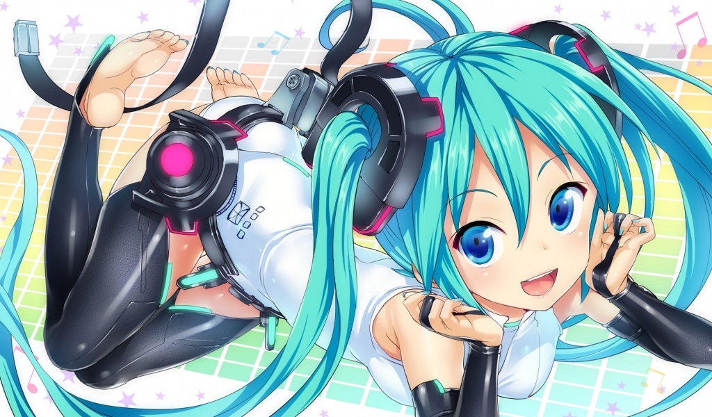 Vocaloid Girl Headphones Cute Smile Anime