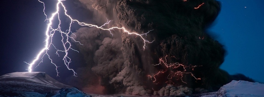 Volcano Lightning Dark Clouds Screen Natural Landscapes