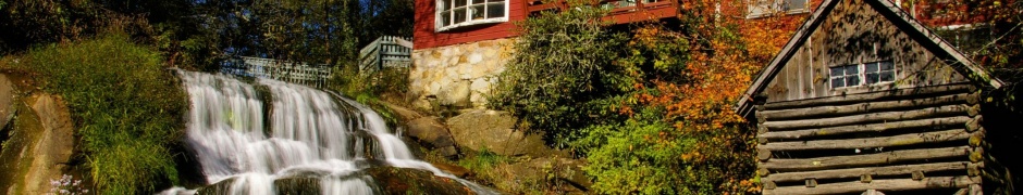 Waterfall Architecture Flowers House Leaves Nature River Rocks Sky Trees Waterfall