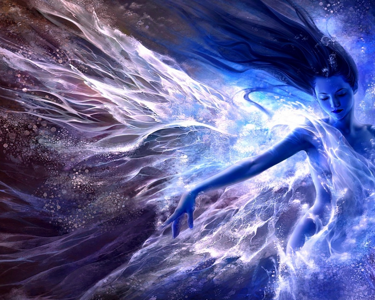 Women Water Blue Fantasy Art Artwork Effects