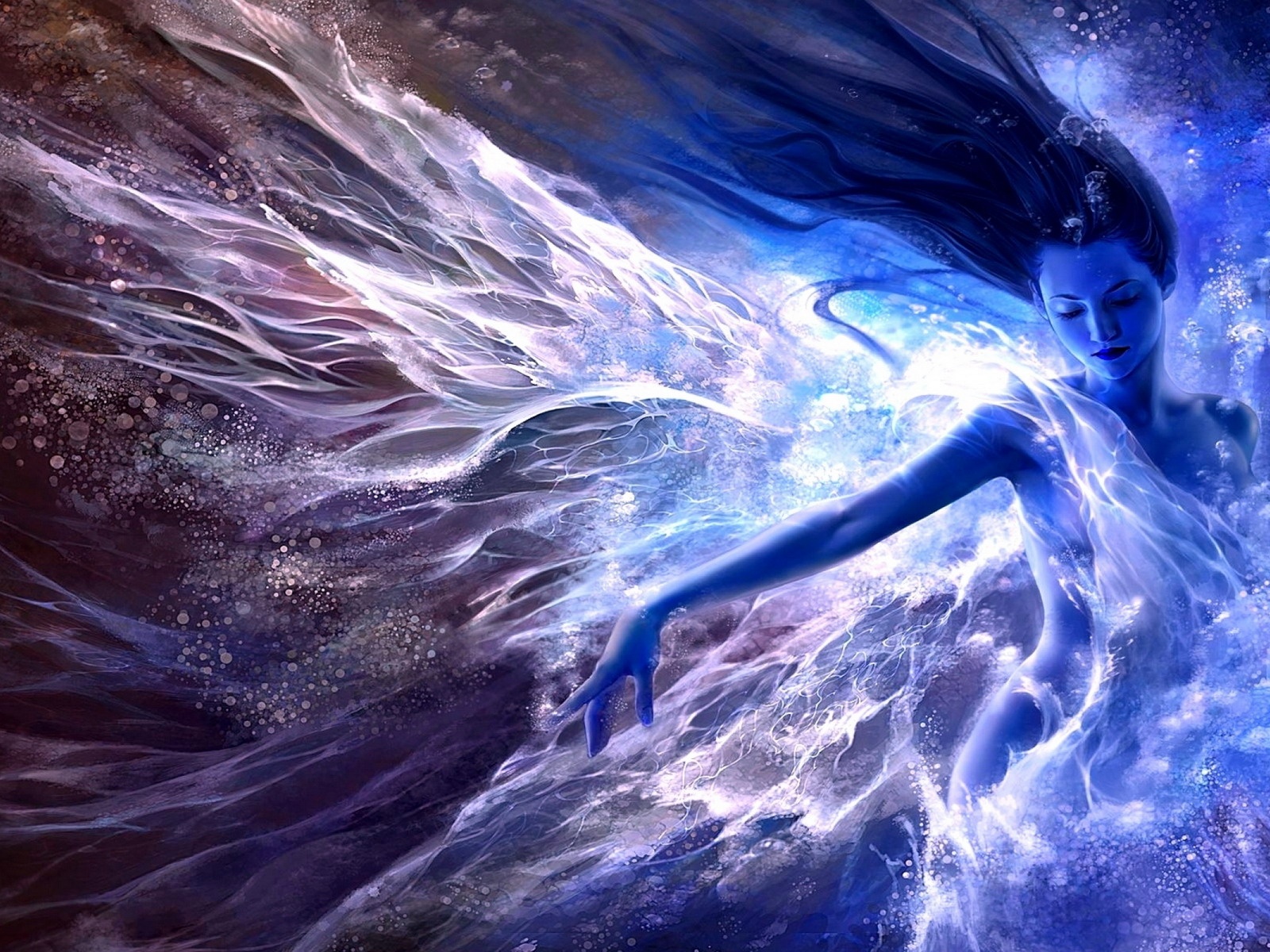 Women Water Blue Fantasy Art Artwork Effects