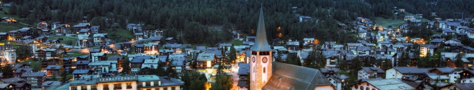 Zermatt Switzerland Mountains Buildings Houses Church Landscape Panorama